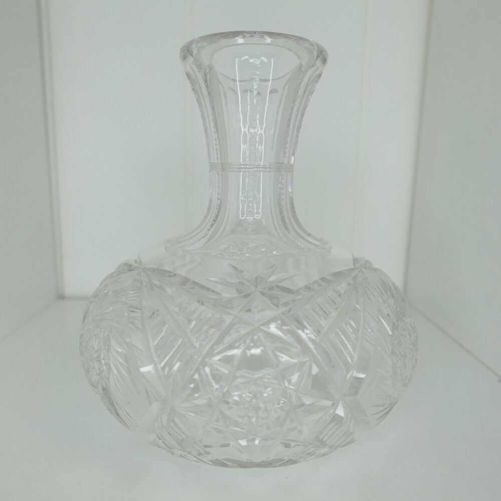 American Brilliant Cut Glass Pinwheel Hobstar Carafe Vase Crystal